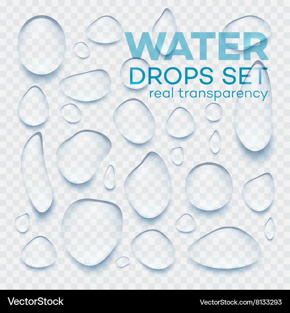 Realistic Transparent Water Drops Set Royalty Free Vector
