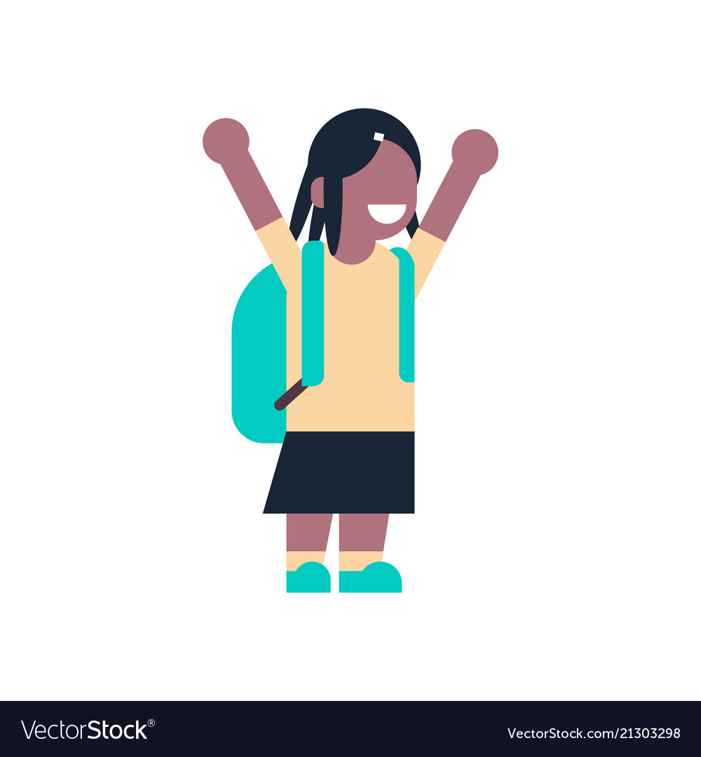 African american girl backpack raising hand up