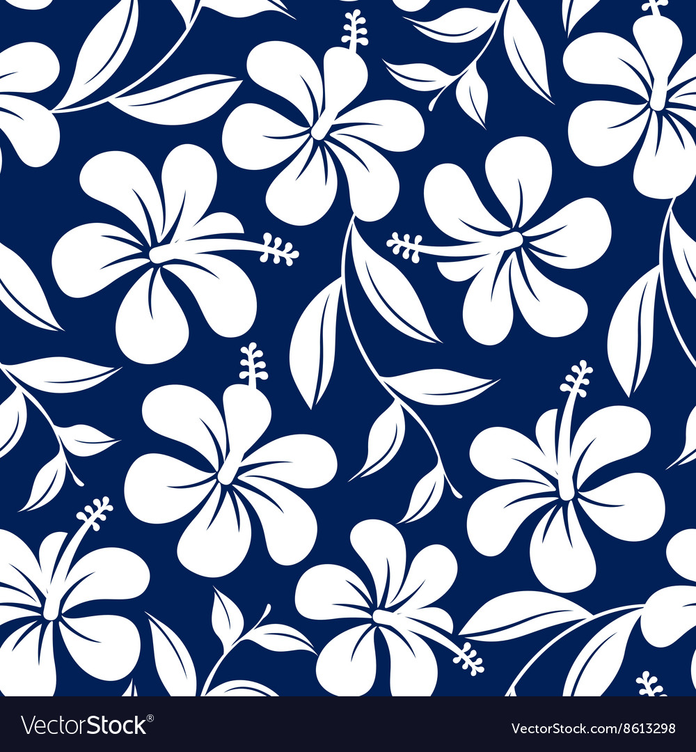 Blue and white tropical hibiscus flowers and Vector Image