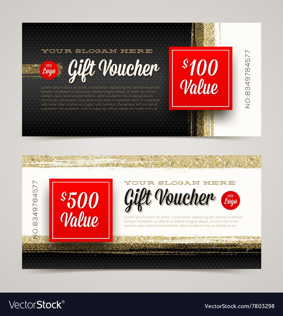 Gift voucher template with glitter gold Royalty Free Vector