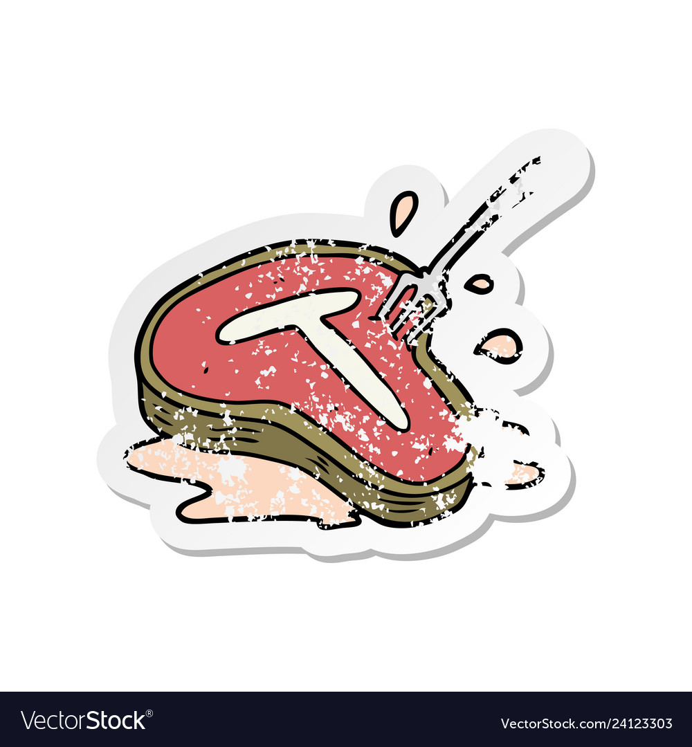 Distressed sticker of a cartoon steak