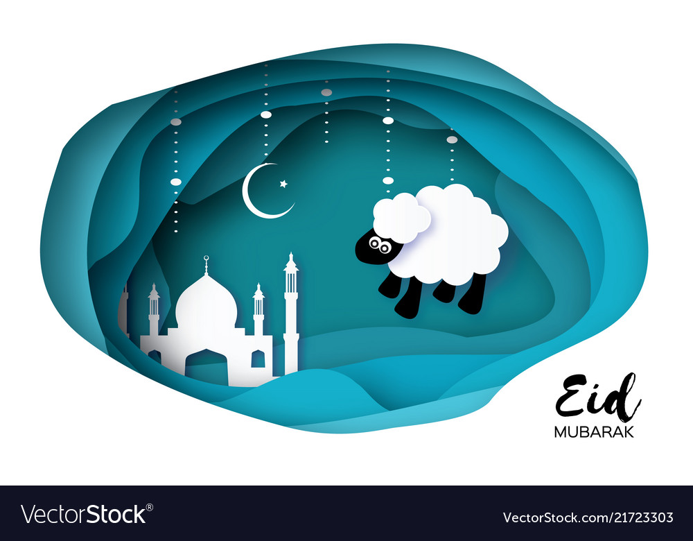 Eid-al-adha greeting card design with paper cut