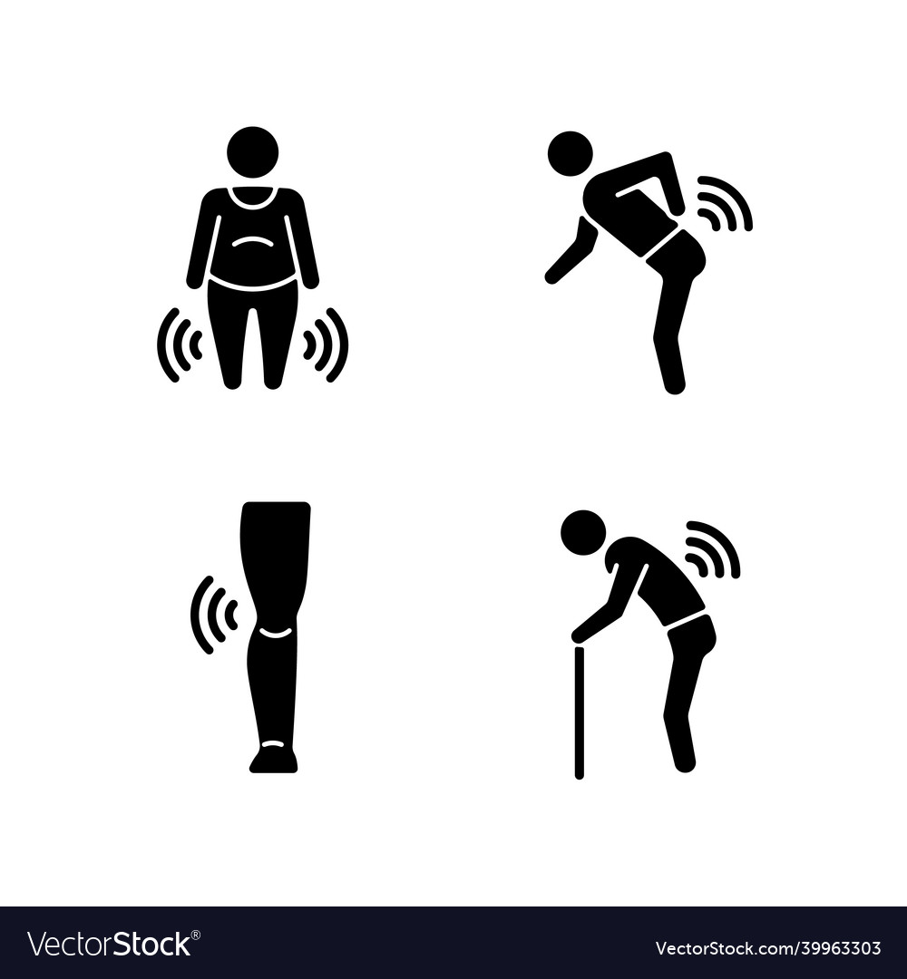 Elderly patients with arthritis black glyph icons