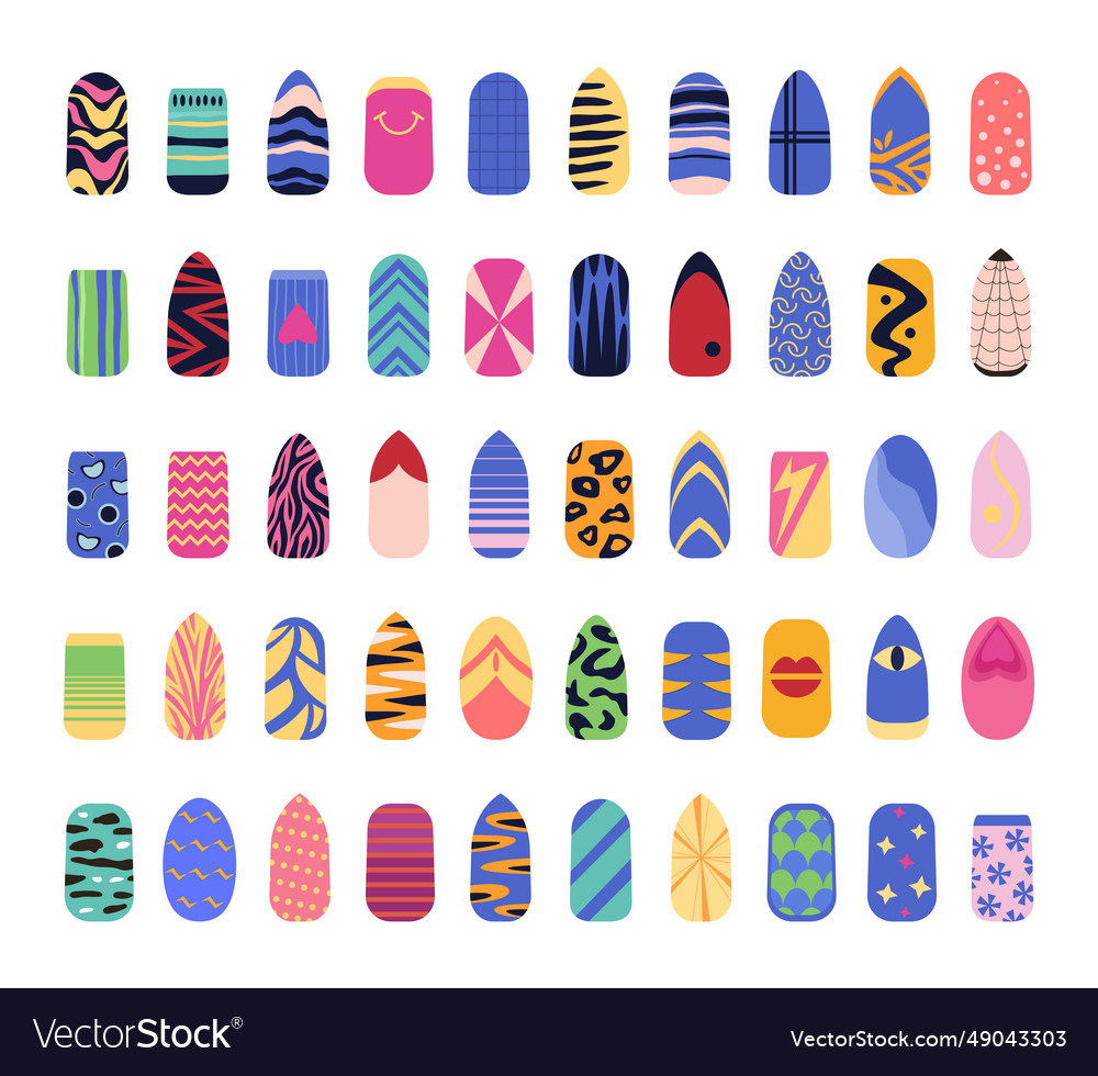 Nail ornaments patterns manicure fingernail Vector Image