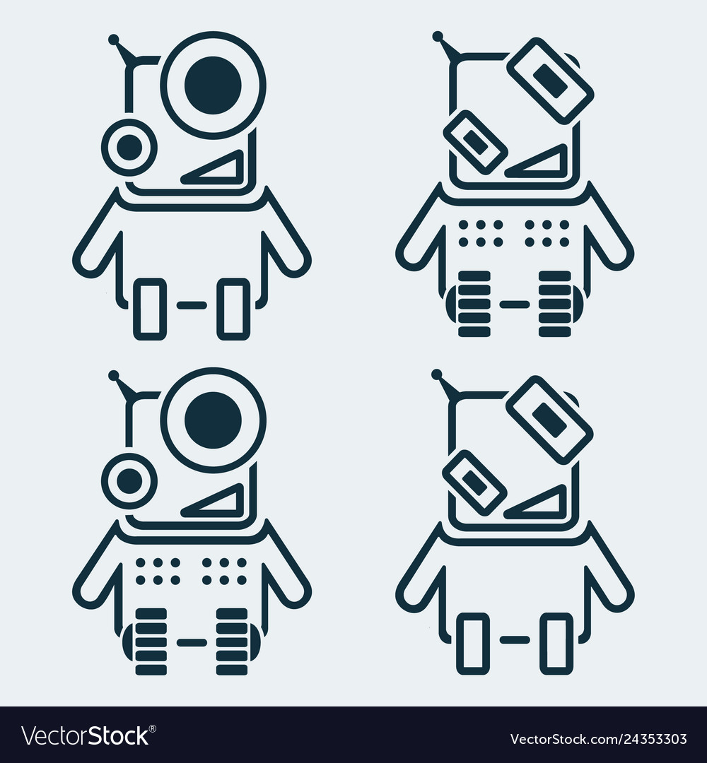 Set of robots icons in linear style