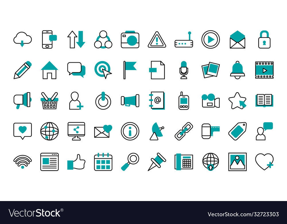 Social media icon set half line color style