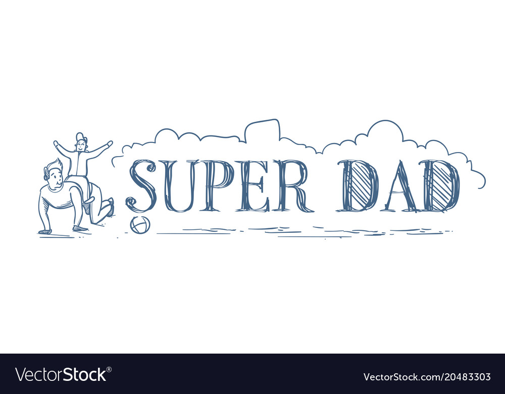 Super dad doodle horizontal banner with man riding