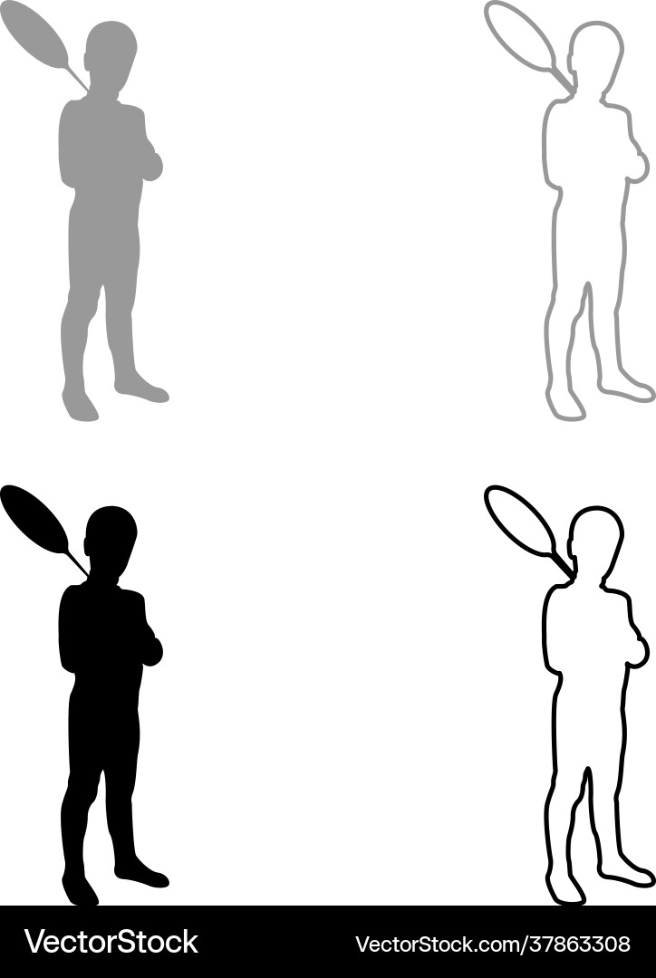 Boy holds badminton racket cute young child Vector Image