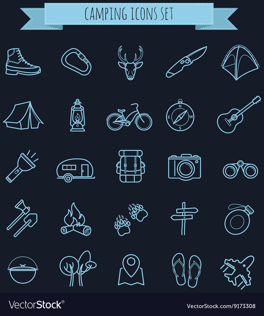 Camping summer icons set