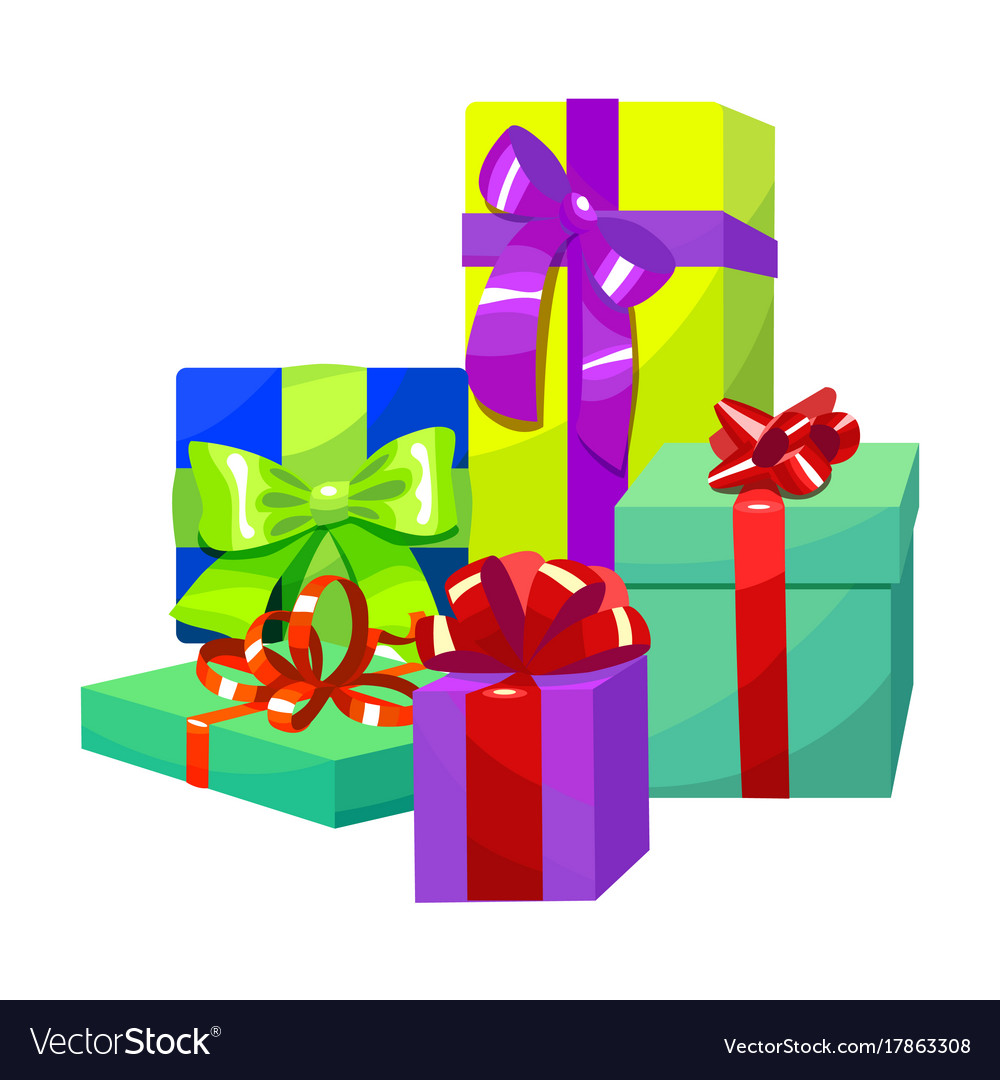 Colorful gift composition gift boxes in cartoon Vector Image