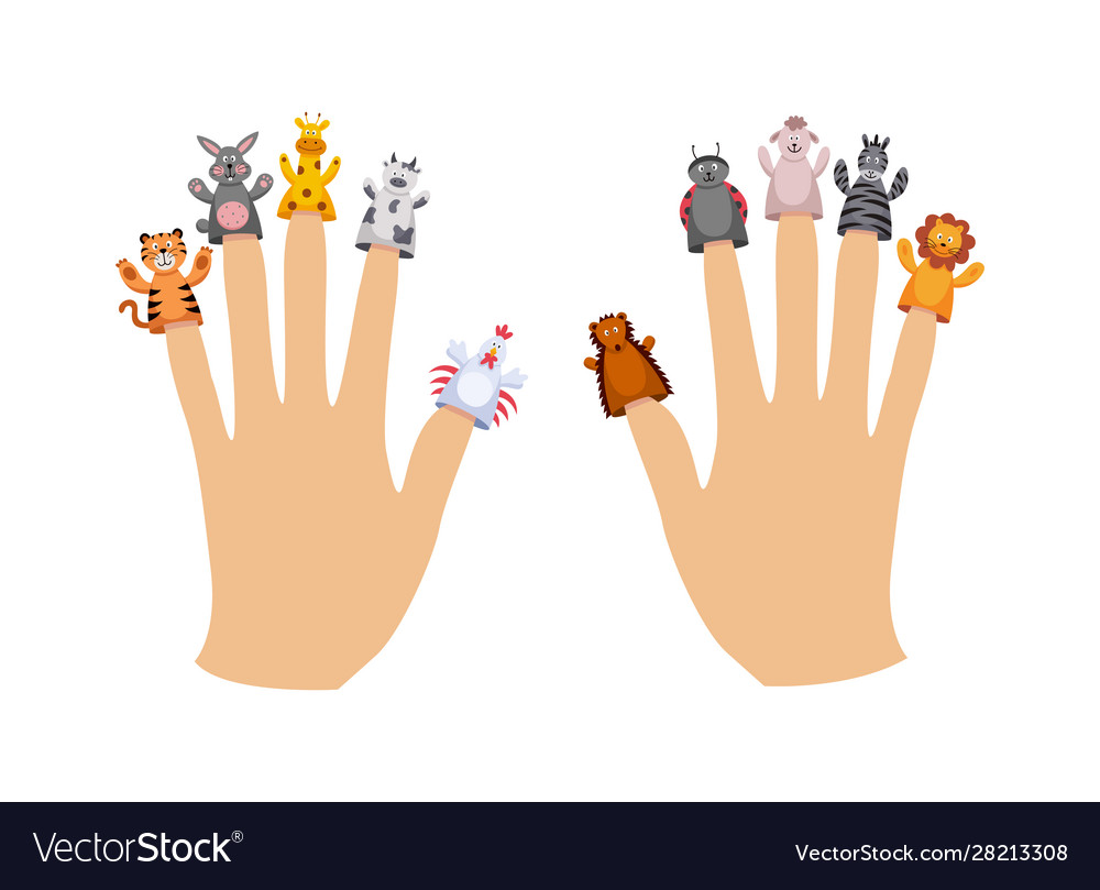 Cute cartoon finger puppet animals collection on Vector Image