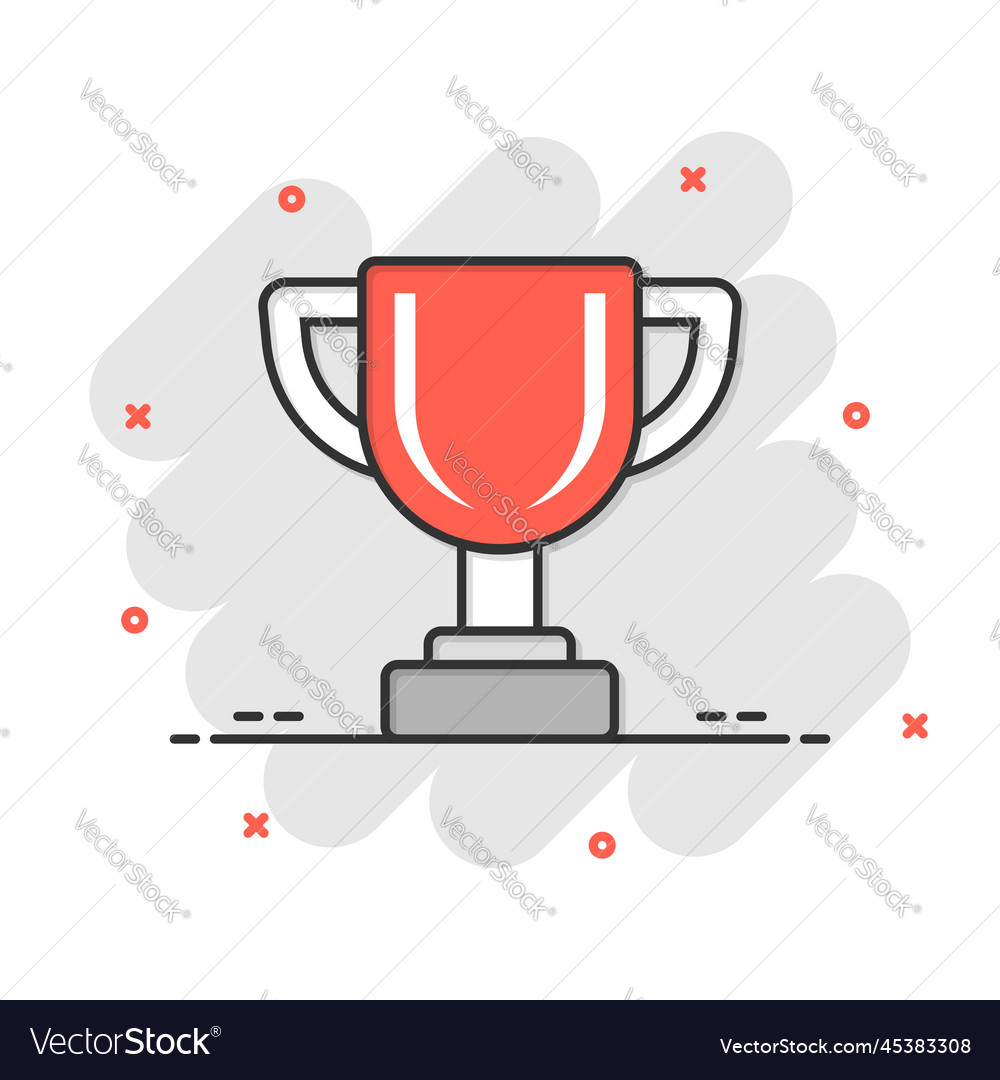 Trophy cup icon in comic style goblet prize