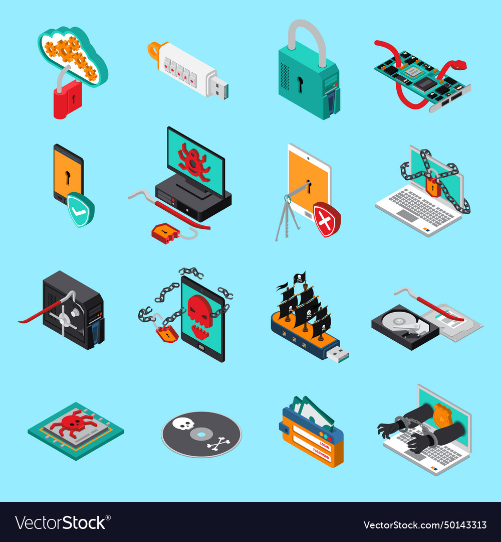 Hardware protection icons set