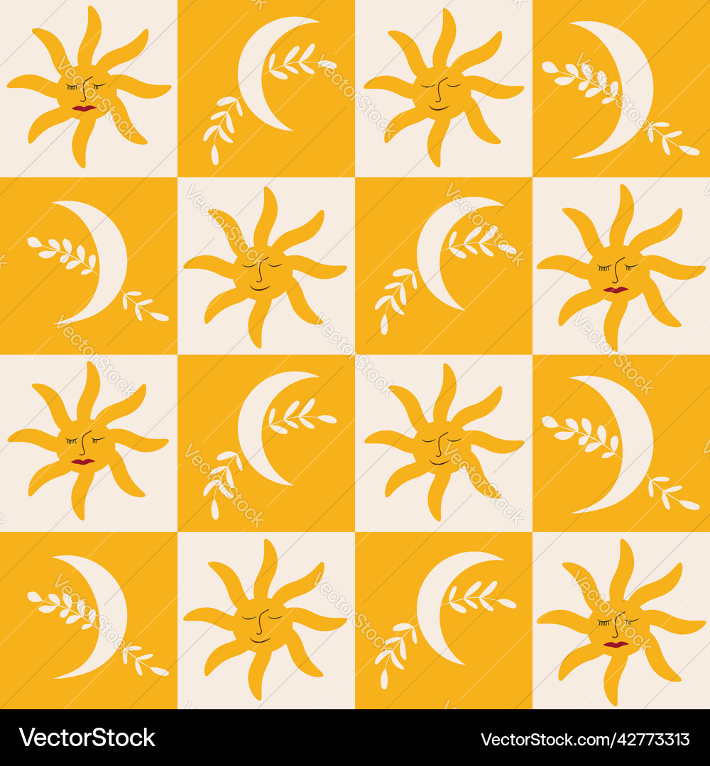 Orange boho sun and moon seamless pattern Vector Image