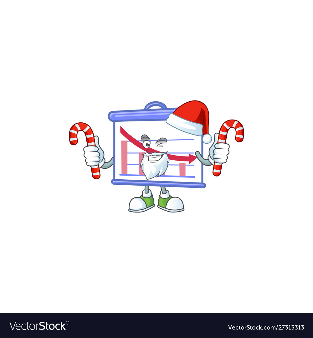 Santa with candy down graphic board on white