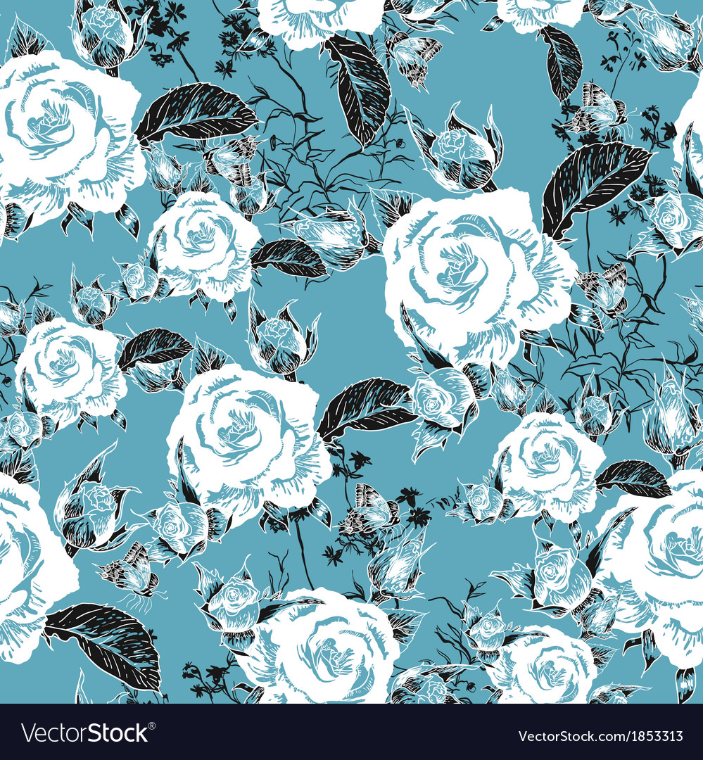 Seamless background with roses and butterflies Vector Image