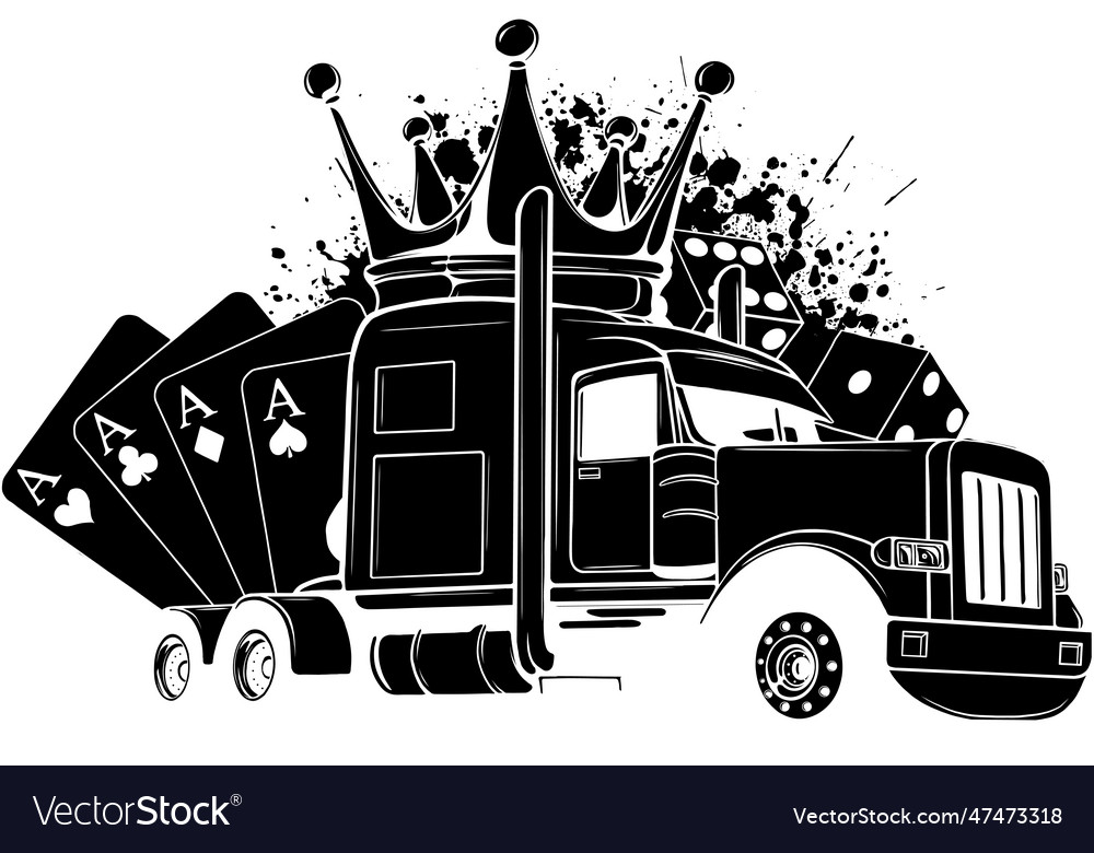 Black Silhouette Of Semi Truck With Crown And Vector Image