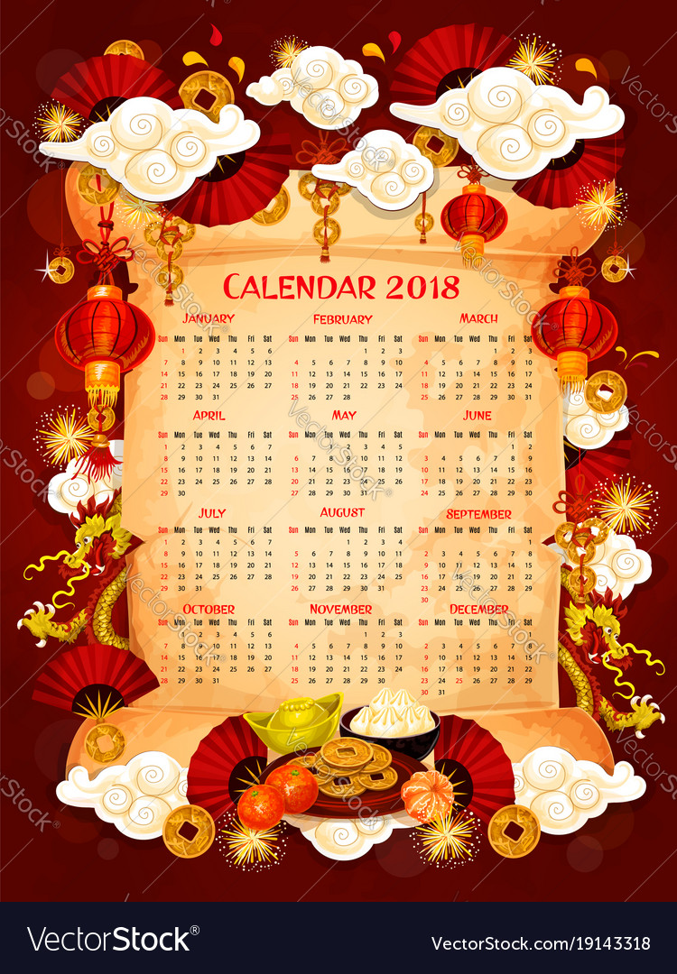 Chinese new year calendar template on parchment Vector Image Chinese new year calendar template on parchment Vector Image