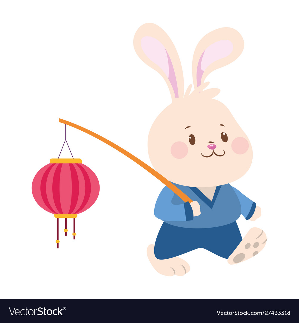 Cute rabbit walking holding a chinese lantern Vector Image