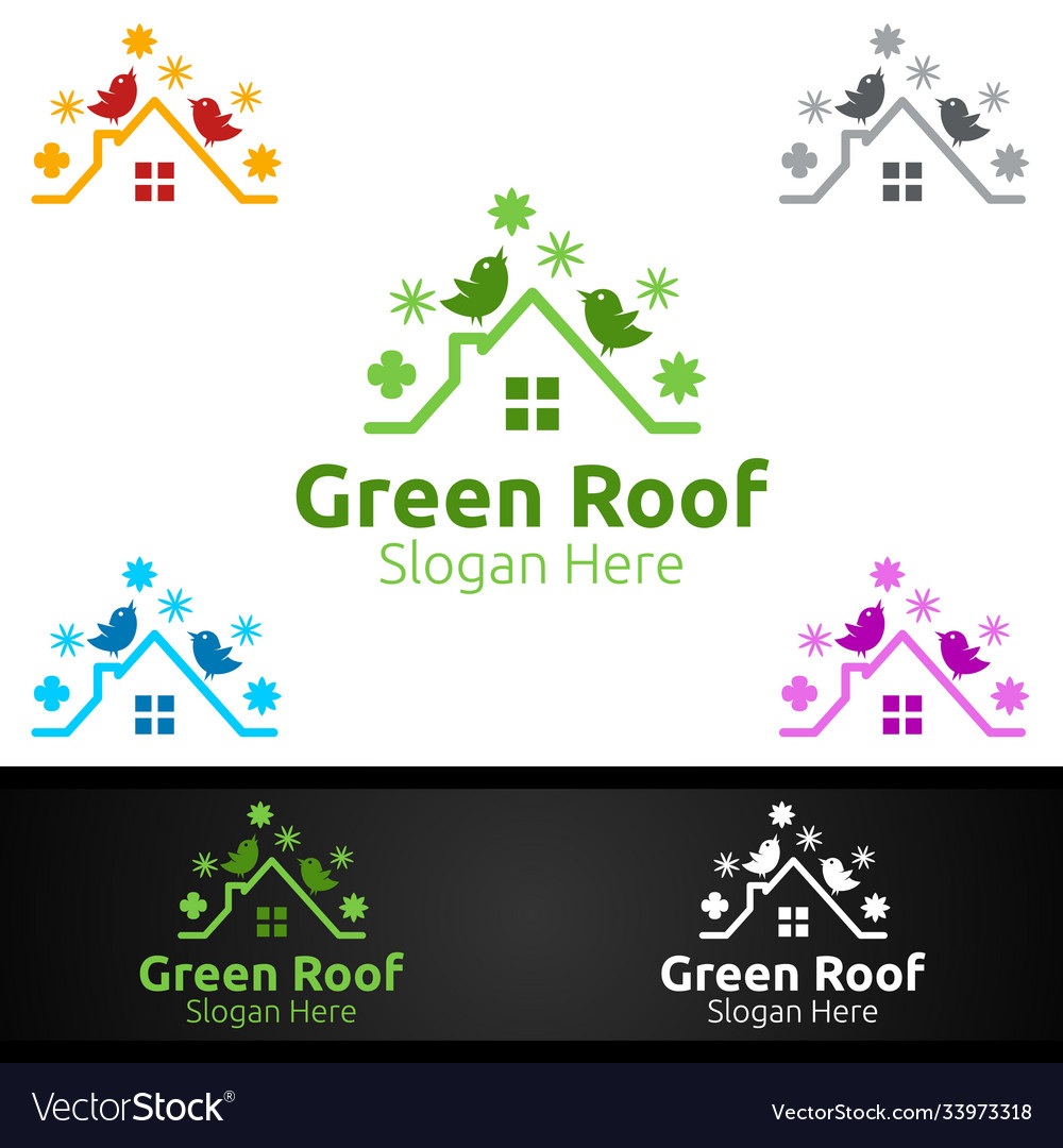 Green roofing logo for property roof real estate Vector Image