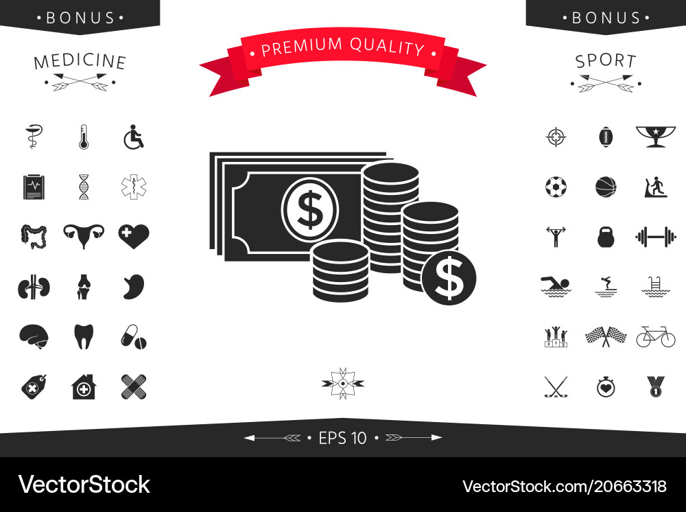 Money banknotes stack and stack coins icon Vector Image