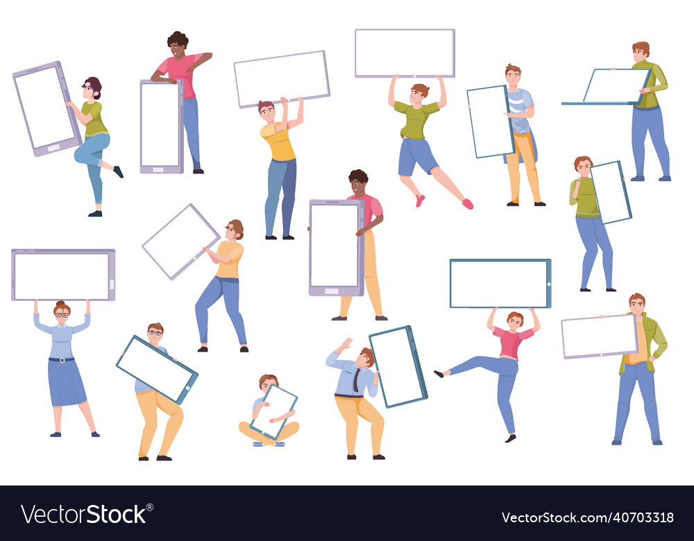 People with banners set Royalty Free Vector Image