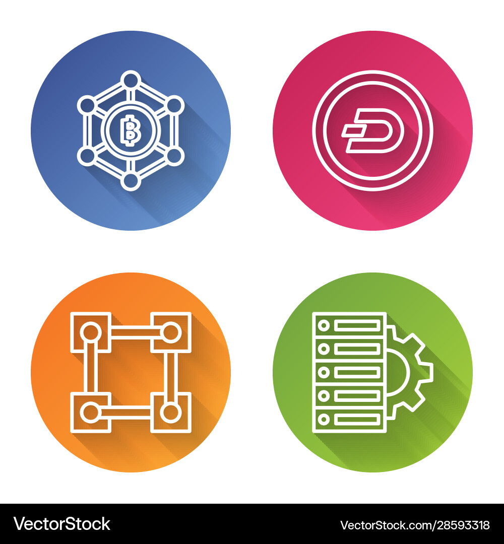 Set line blockchain technology bitcoin Royalty Free Vector