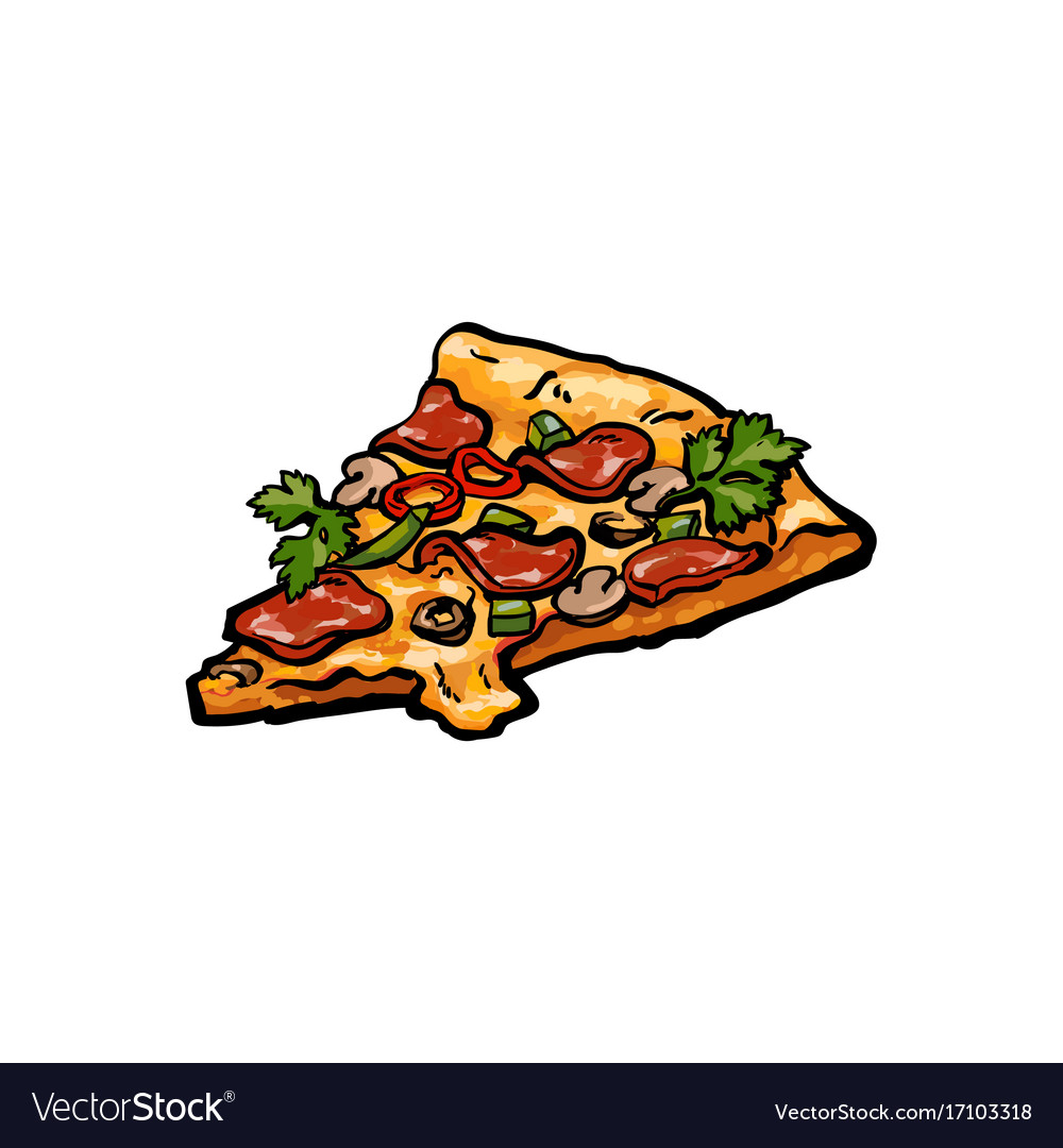 Sketch pizza slice isolated