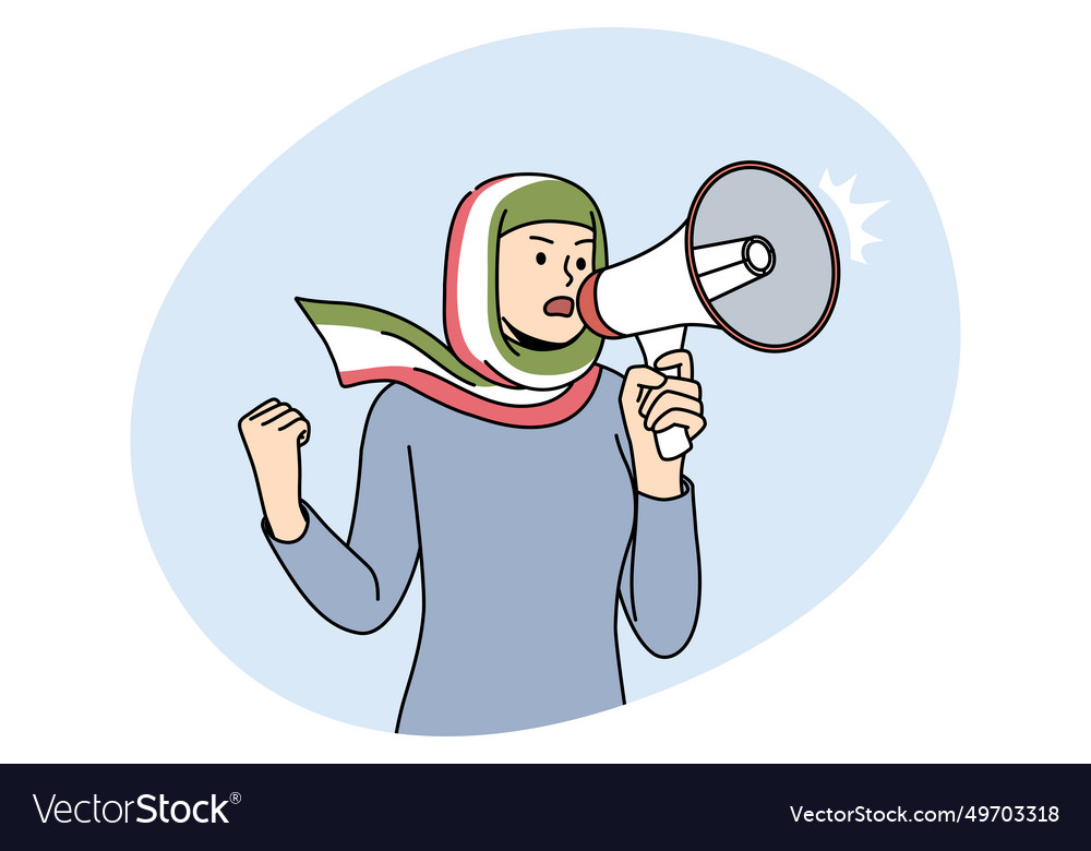 Woman in hijab with iranian flag scream in Vector Image