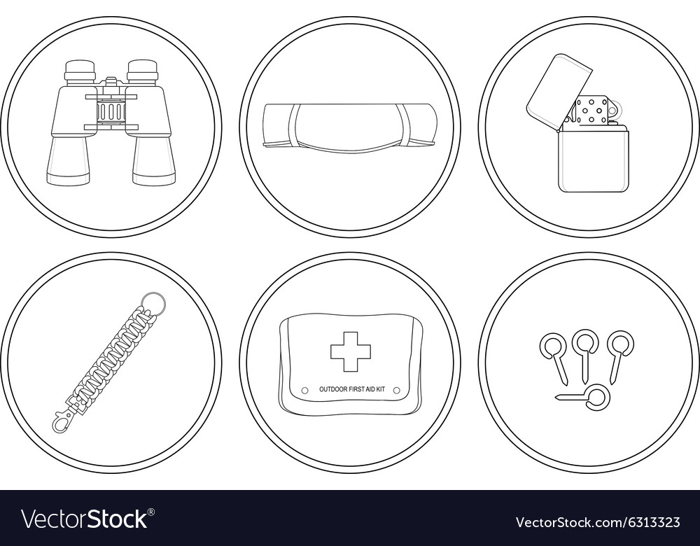 Camping icons set linear