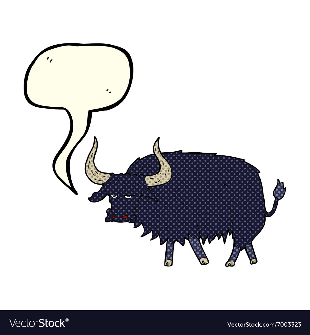 Cartoon annoyed hairy ox with speech bubble Vector Image