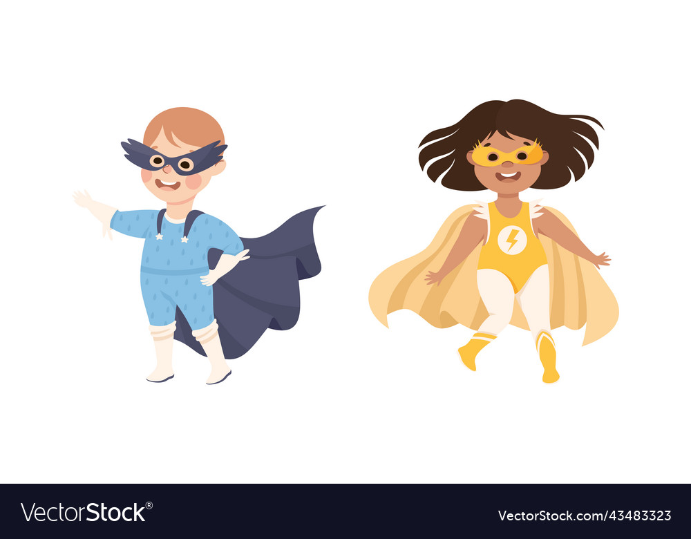 Little boy and girl wearing costume of superhero Vector Image