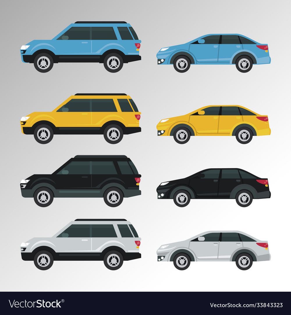 Mockup cars set colors isolated icons Royalty Free Vector