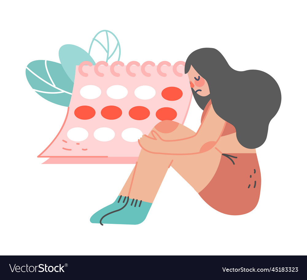 Period or menstruation with sad female sitting