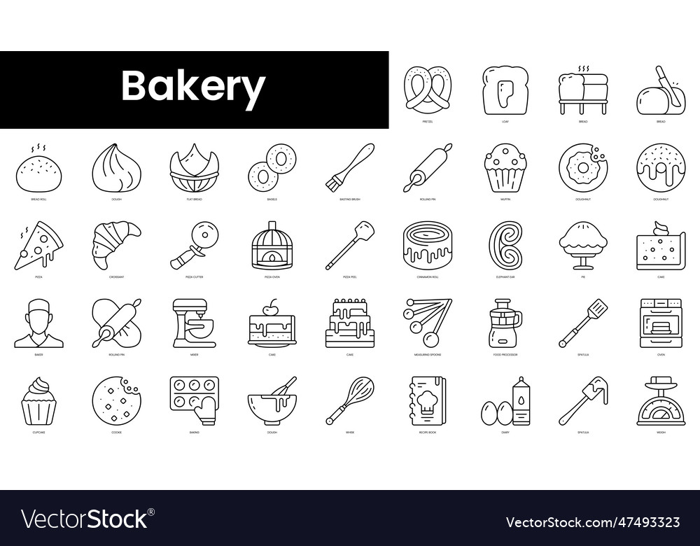 Set of outline bakery icons minimalist thin Vector Image