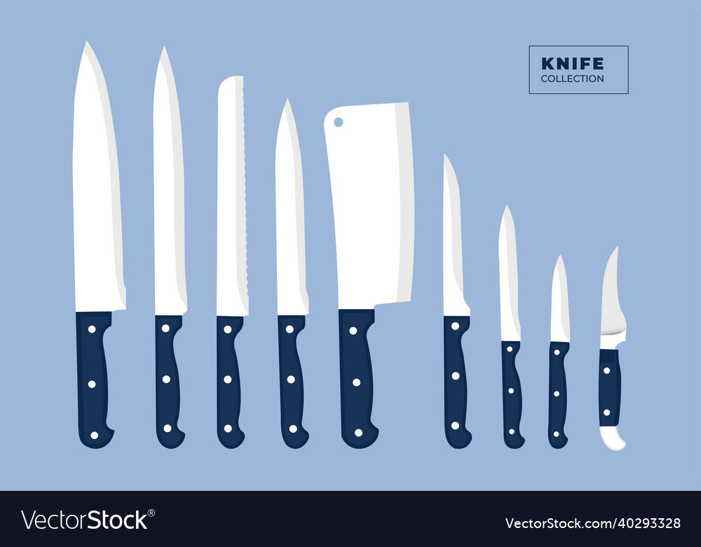 Flat knife collection with white and blue color Vector Image