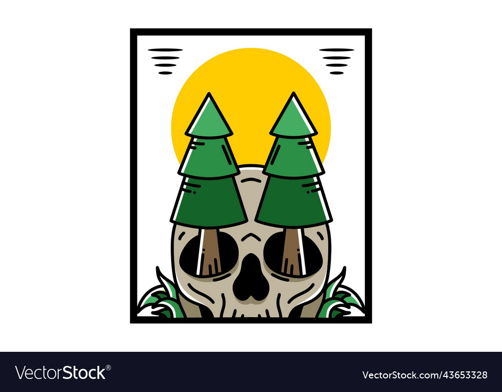 Pine trees stuck in skull design Royalty Free Vector Image