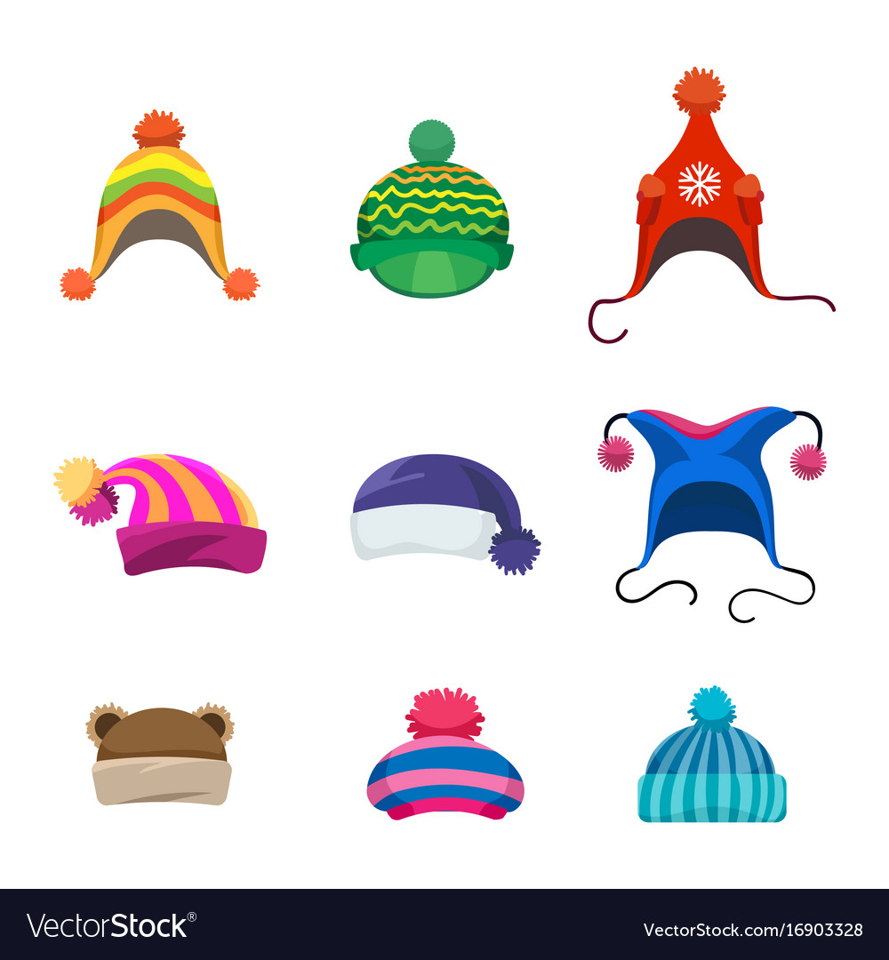 Pompons Winter Hats Set Royalty Free Vector Image