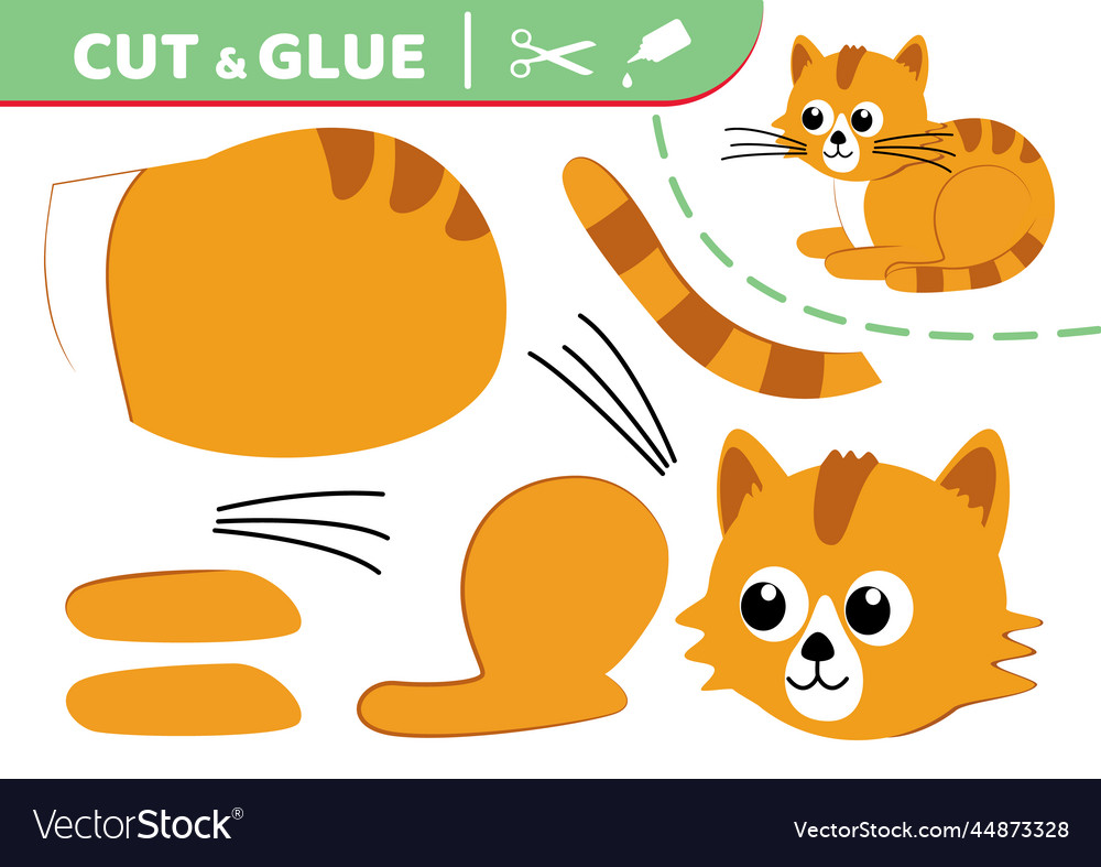 Red striped cat cut and glue application work Vector Image