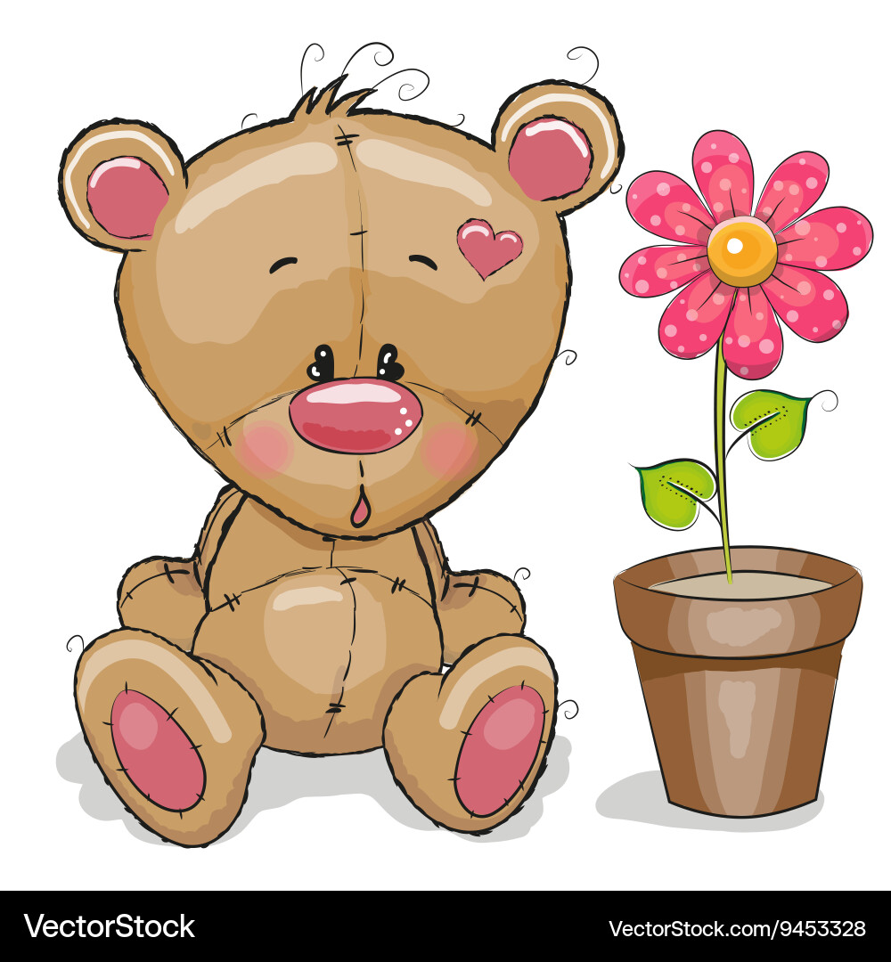 Teddy with flower Royalty Free Vector Image - VectorStock