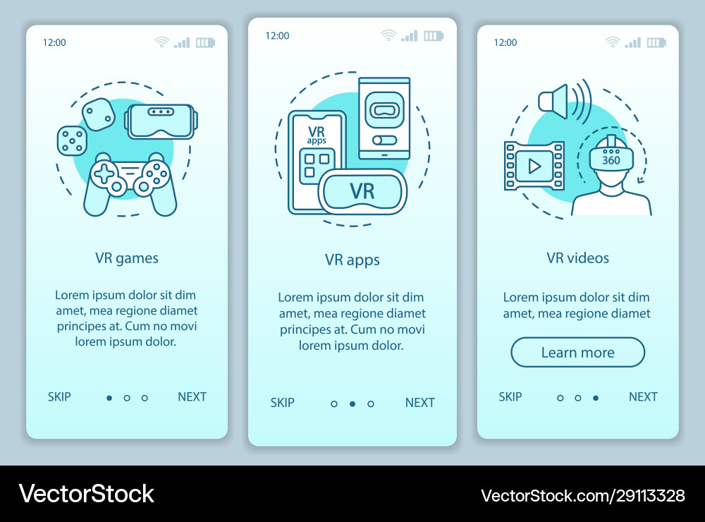Virtual reality programs onboarding mobile app Vector Image