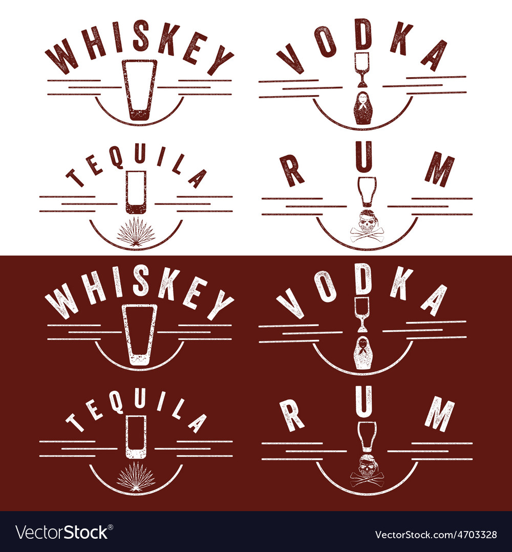 Whiskeyrumvodka And Tequila Vintage Labels Set Vector Image