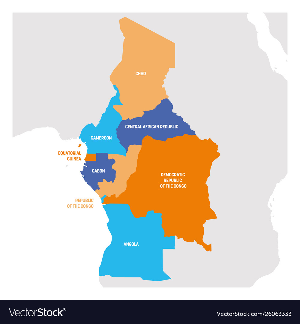 Map Of Central Africa Central Africa Region Map Countries In Royalty Free Vector