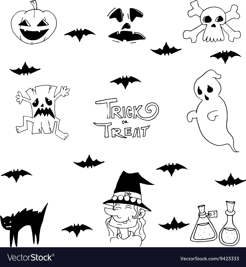 Halloween Bat Ghost In Doodle Royalty Free Vector Image
