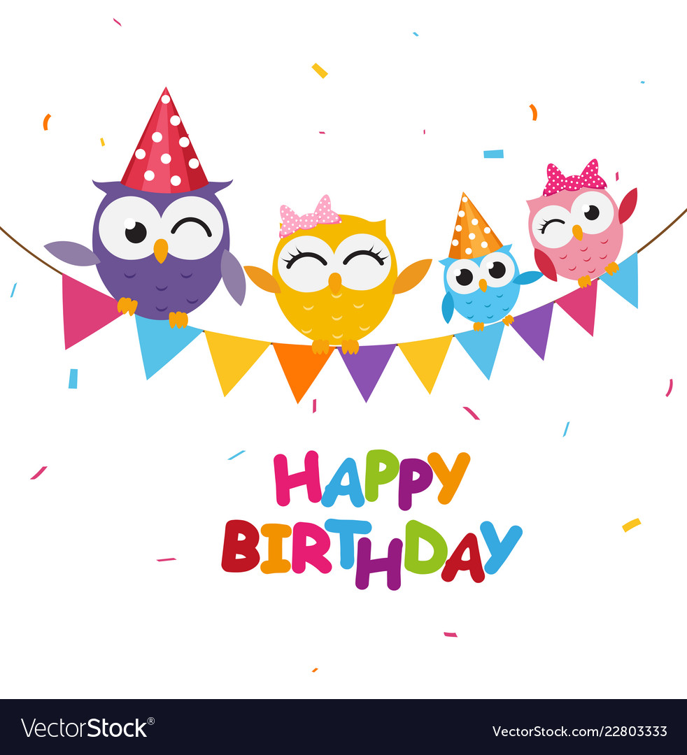 Happy birthday celebration with cute owl Vector Image