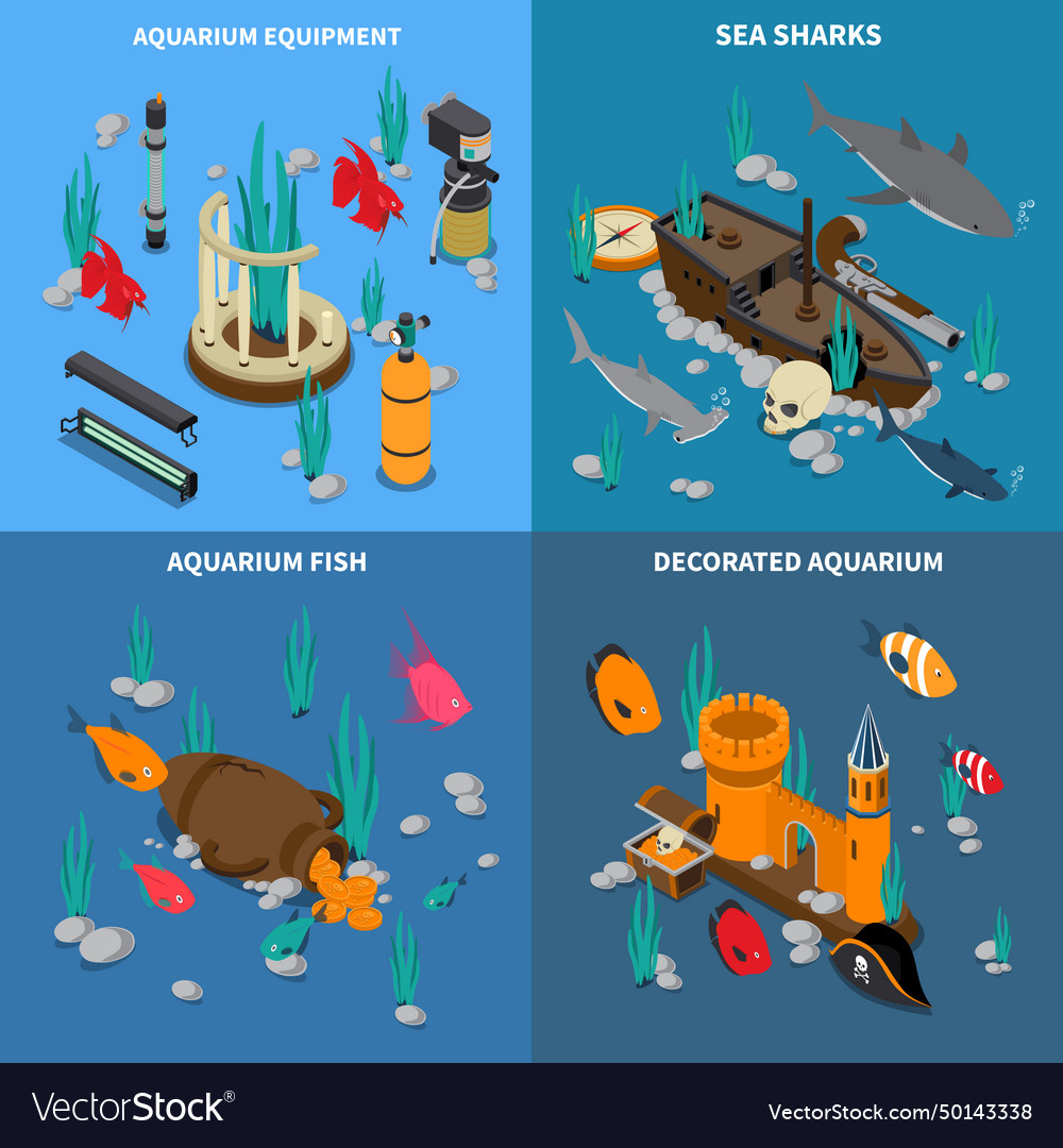 Aquarium concept icons set Royalty Free Vector Image