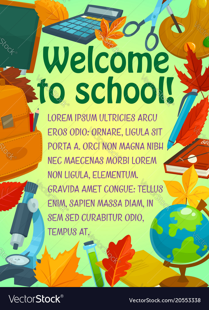 Back to school greeting banner with student items Vector Image