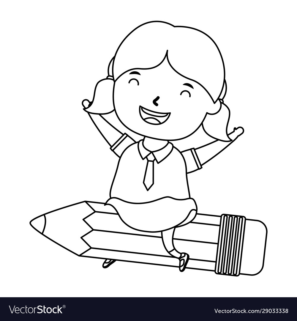 Cute little student girl seated in pencil Vector Image