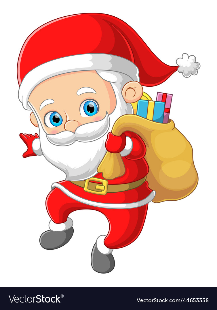 Happy santa claus is holding the big gift Vector Image