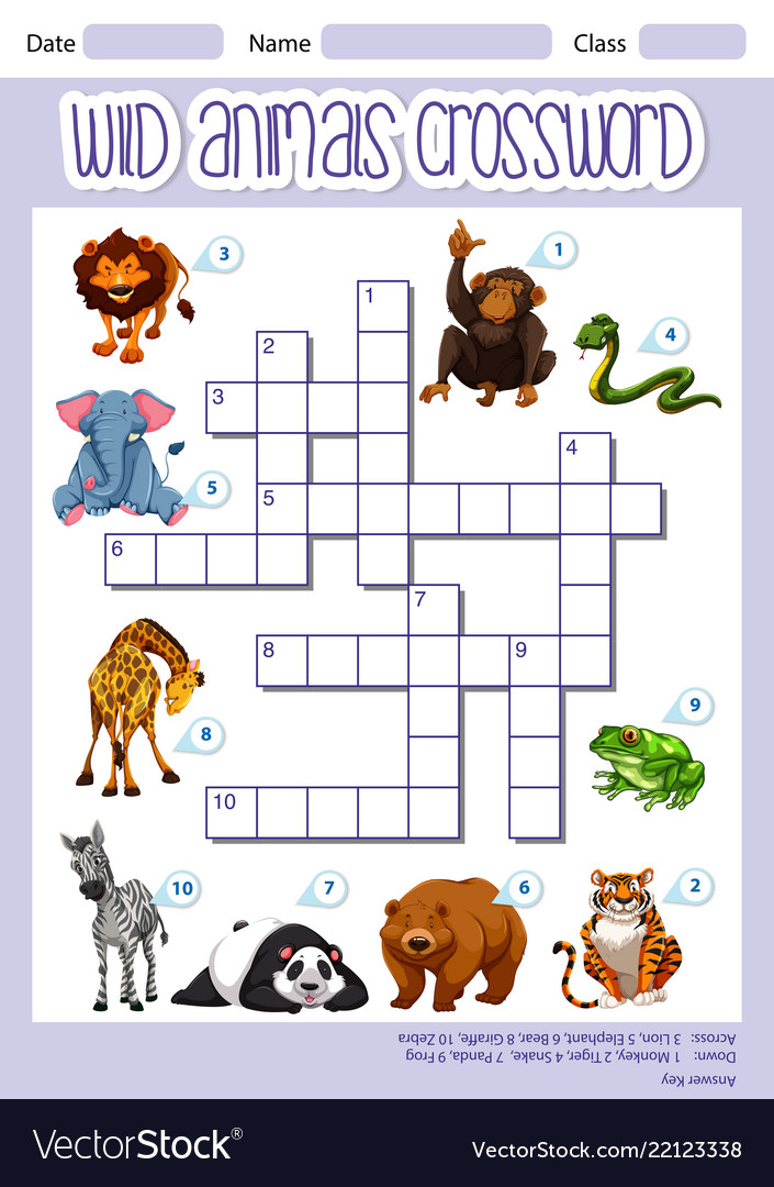 Toys Games Instant Download Wild Animal Crossword Puzzle for Kids